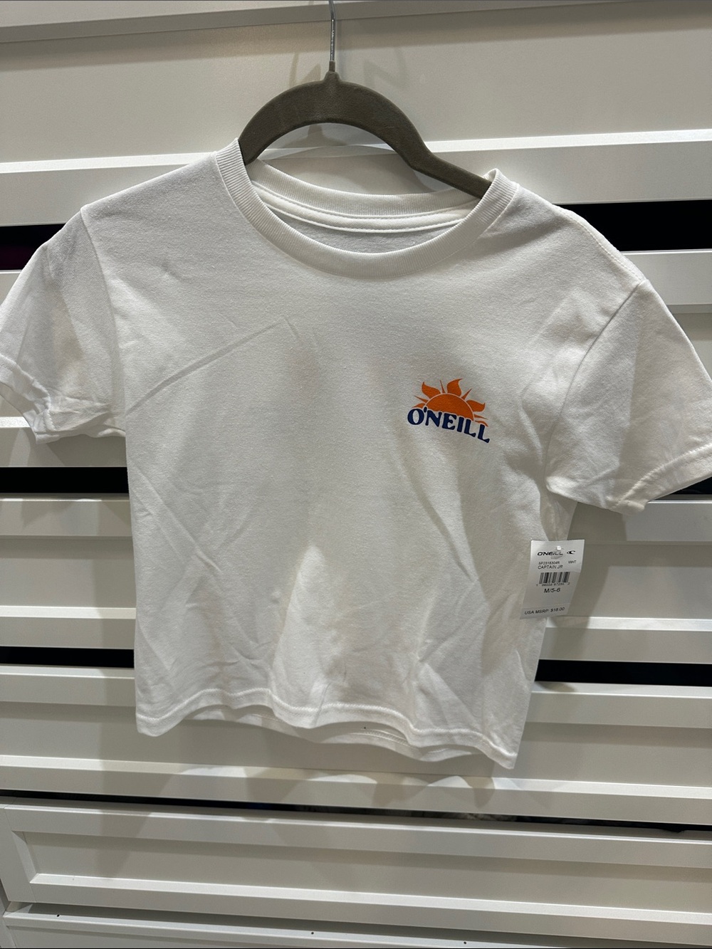 O'Neill White Tee with Orange Sun Logo